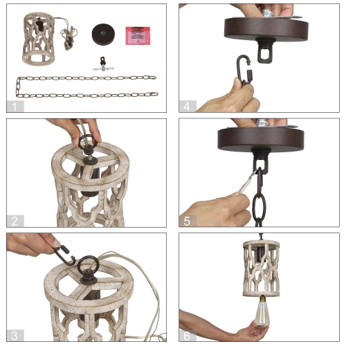 Farmhouse 1-Light Rustic Wood Cylinder Island Pendant Lights for Dining Room