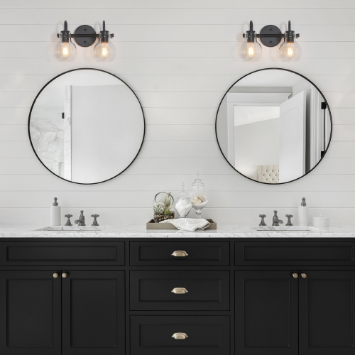 Modern 2-light Black Bathroom Vanity Lights Linear Glass Bell Wall Sconces