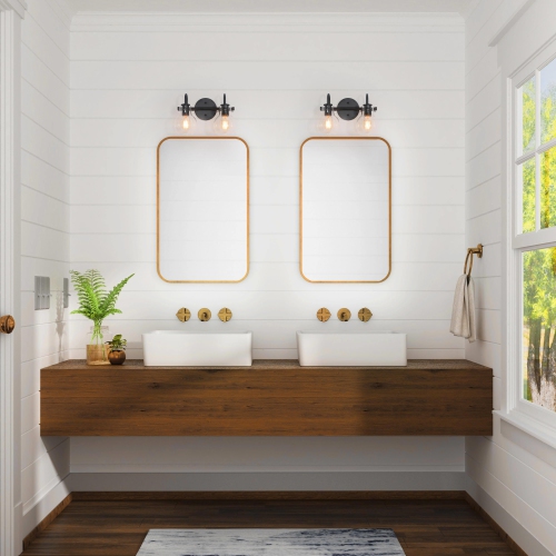 Modern 2-light Black Bathroom Vanity Lights Linear Glass Bell Wall Sconces