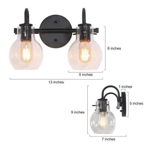 Modern 2-light Black Bathroom Vanity Lights Linear Glass Bell Wall Sconces