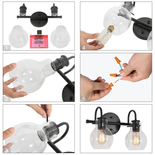 Modern 2-light Black Bathroom Vanity Lights Linear Glass Bell Wall Sconces