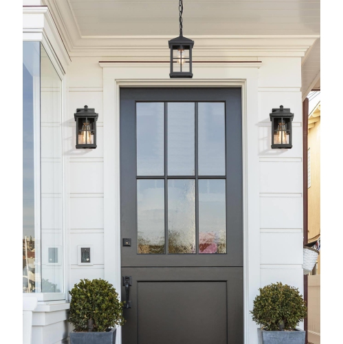 Black 1-Light Outdoor Hanging Pendant with Glass Shade