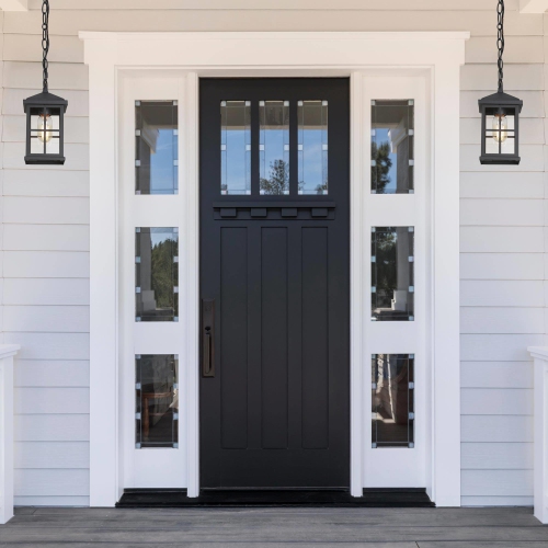 Black 1-Light Outdoor Hanging Pendant with Glass Shade