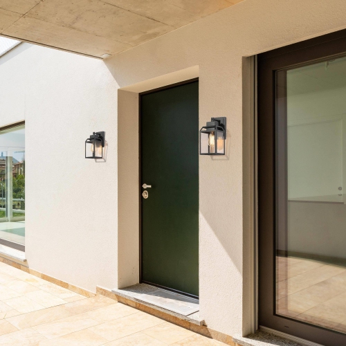 1-Light Black Square Lantern Outdoor Wall Sconce