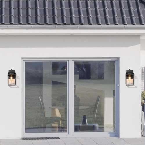 1-Light Black Square Lantern Outdoor Wall Sconce