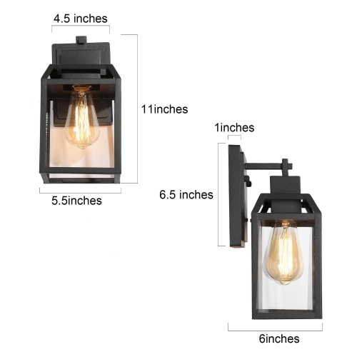 1-Light Black Square Lantern Outdoor Wall Sconce