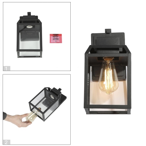 1-Light Black Square Lantern Outdoor Wall Sconce
