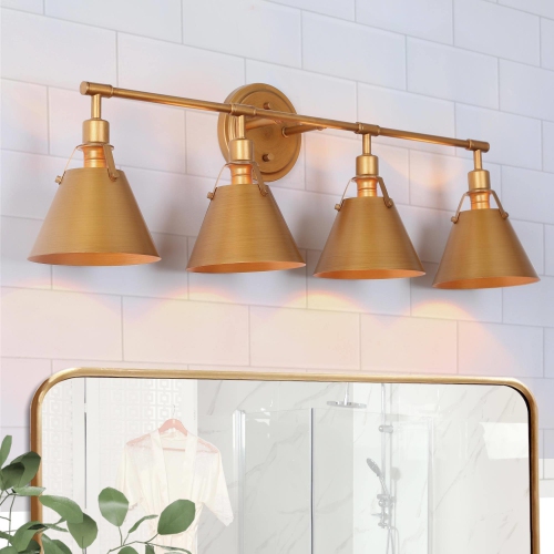 Modern Glam 4-Light Gold Linear Bathroom Vanity Lights Brushed Metal Shade Wall Sconces