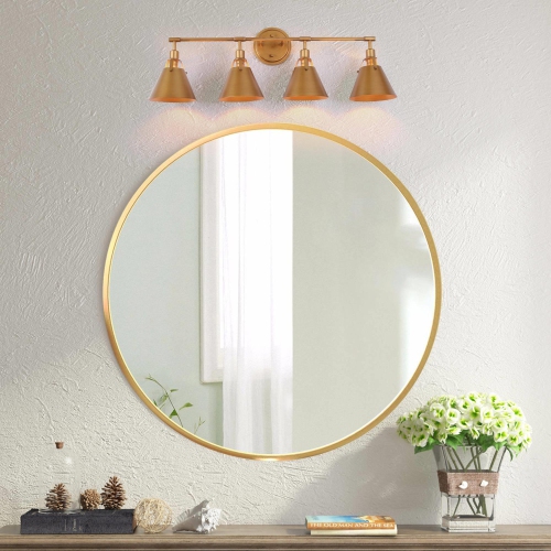 Modern Glam 4-Light Gold Linear Bathroom Vanity Lights Brushed Metal Shade Wall Sconces