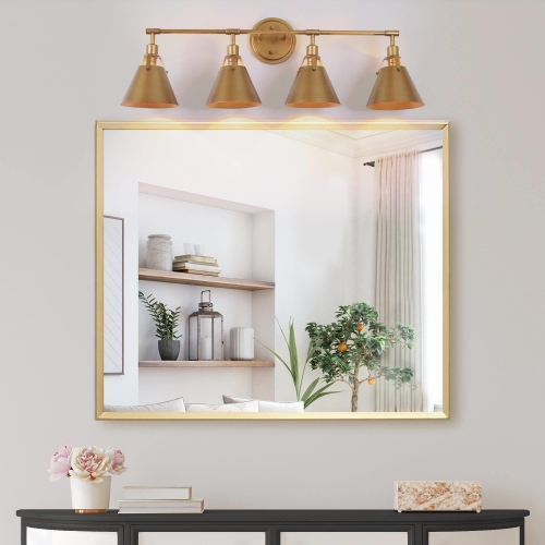 Modern Glam 4-Light Gold Linear Bathroom Vanity Lights Brushed Metal Shade Wall Sconces