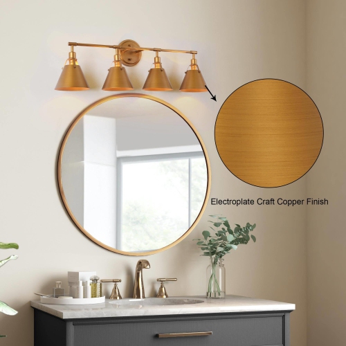 Modern Glam 4-Light Gold Linear Bathroom Vanity Lights Brushed Metal Shade Wall Sconces