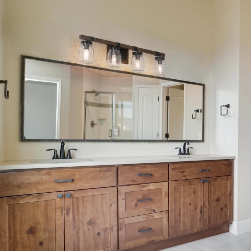 Farmhouse 4-Light Wood Linear Bathroom Vanity Lights Mason Jars Wall Sconces