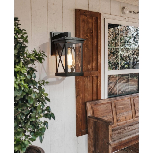 1-pack Modern Black X-shape Outdoor Wall Lantern Square Glass Wall Sconces