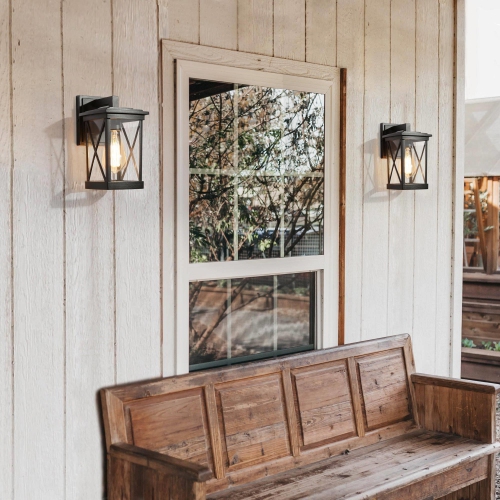 1-pack Modern Black X-shape Outdoor Wall Lantern Square Glass Wall Sconces