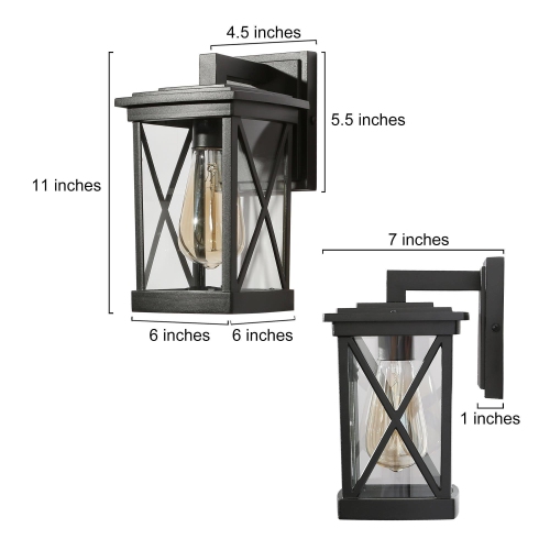 1-pack Modern Black X-shape Outdoor Wall Lantern Square Glass Wall Sconces