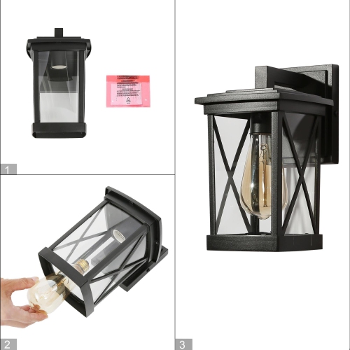 1-pack Modern Black X-shape Outdoor Wall Lantern Square Glass Wall Sconces