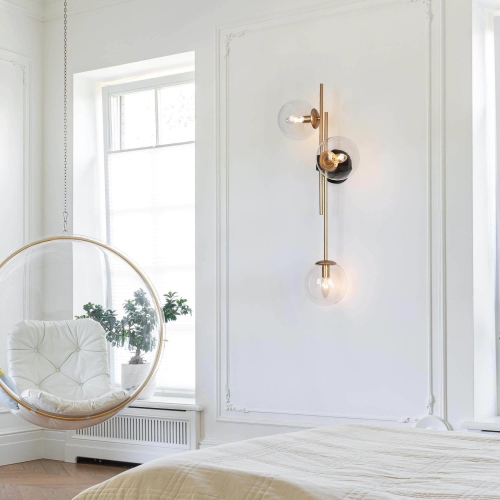 Modern Glam Black Gold 3-Light Linear Glass Wall Sconces