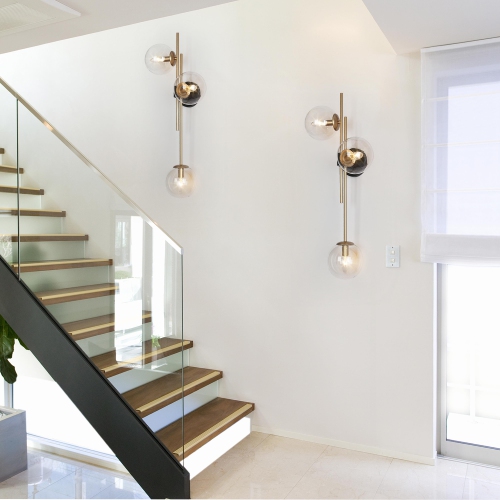 Modern Glam Black Gold 3-Light Linear Glass Wall Sconces