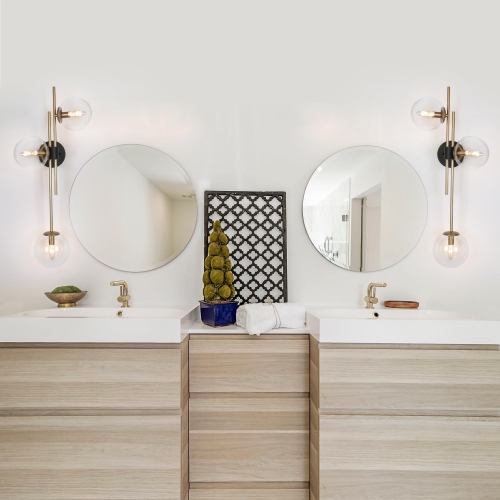 Modern Glam Black Gold 3-Light Linear Glass Wall Sconces