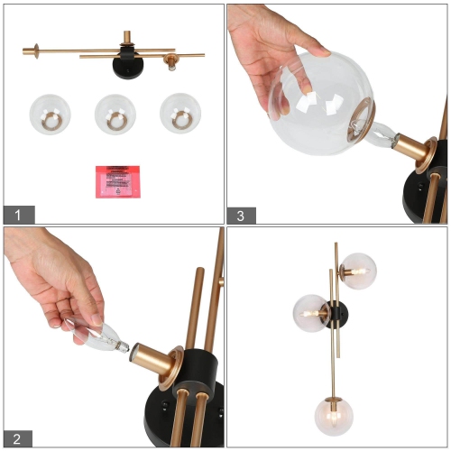 Modern Glam Black Gold 3-Light Linear Glass Wall Sconces