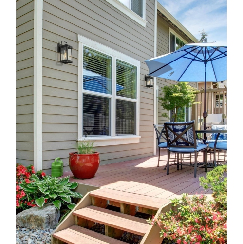 Set of 2 Mid-Century Modern Seeded Glass Black Geometric Outdoor Wall Lantern