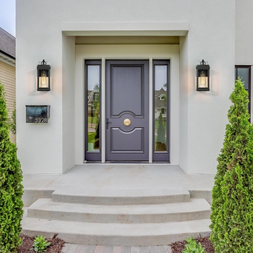 Set of 2 Mid-Century Modern Seeded Glass Black Geometric Outdoor Wall Lantern