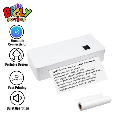 Image 1 of 10.. The Bigly Brothers 300DPI High-Resolution Portable Mini Printer – Wireless, Ink, Ribbon, and Cartridge Free for Office & School Use