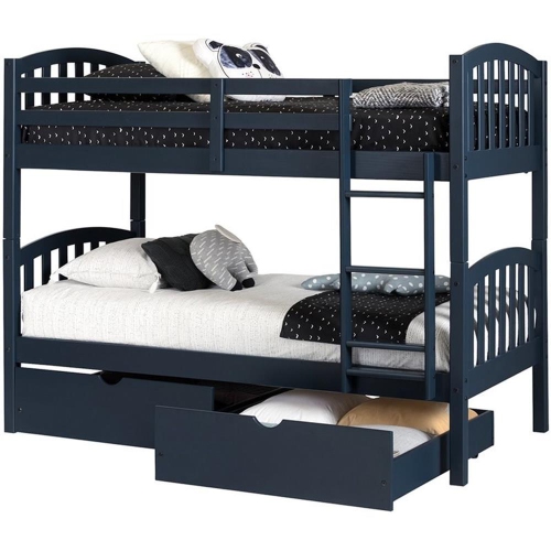 South Shore Ulysses Twin over Twin Storage Bunk Bed in Navy Blue