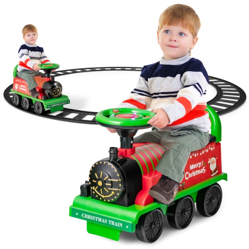 Train Électrique 6V pour Enfants Gymax, Train Motorisé 6 Roues avec Piste