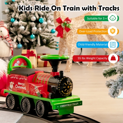 Train Électrique 6V pour Enfants Gymax, Train Motorisé 6 Roues avec Piste