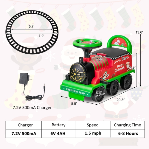 Train Électrique 6V pour Enfants Gymax, Train Motorisé 6 Roues avec Piste