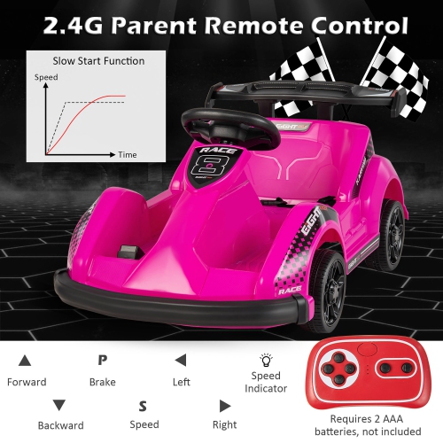 Gymax 6V Battery Powered Go Kart Kids Ride On 4 Wheel Racer RC w/ Bumper & Music