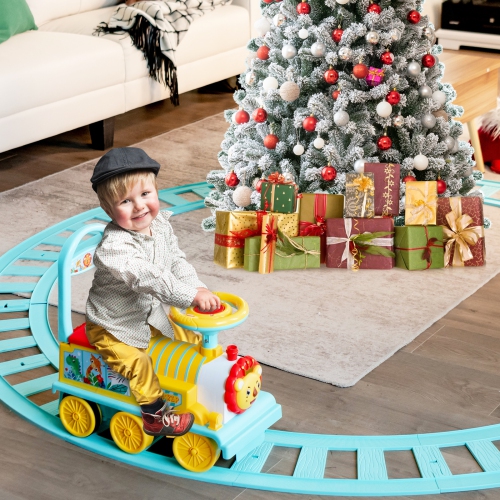 Gymax 6V Electric Kids Ride On Train Motorized Train Toy w/ Track & 6 Wheels