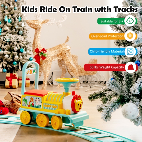 Gymax 6V Electric Kids Ride On Train Motorized Train Toy w/ Track & 6 Wheels