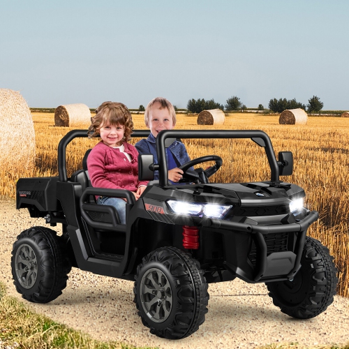Gymax 12V 2 Seater Ride On UTV Dump Truck Remote w/ Electric Dump Bed & Shovel Black