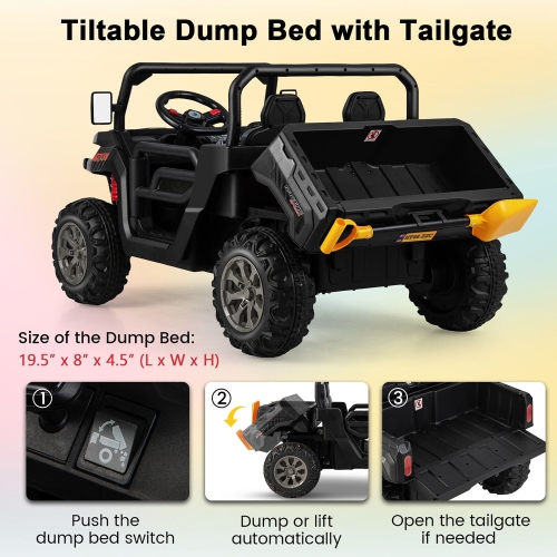 Gymax 12V 2 Seater Ride On UTV Dump Truck Remote w/ Electric Dump Bed & Shovel Black