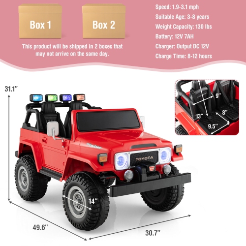 Gymax 2 Seater Ride On Truck Car 12V Licensed Toyota FJ40 RC w/ Laser Light & Music