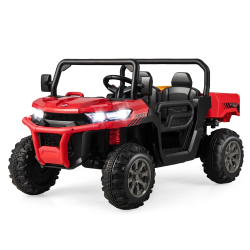 Gymax 12V 2 Seater Ride On UTV Dump Truck Remote w/ Electric Dump Bed & Shovel Red