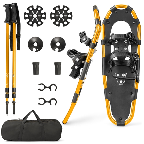 GYMAX  21"/25"/30" 4-In-1 Lightweight Terrain Aluminum Snowshoes W/ Ski Poles Carry Bag In Gold