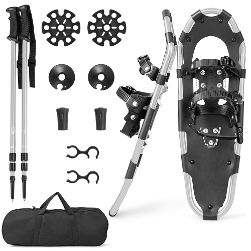 GYMAX  21"/25"/30" 4-In-1 Lightweight Terrain Aluminum Snowshoes W/ Ski Poles Carry Bag In Silver