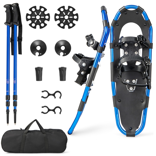 GYMAX  21"/25"/30" 4-In-1 Lightweight Terrain Aluminum Snowshoes W/ Ski Poles Carry Bag In Navy