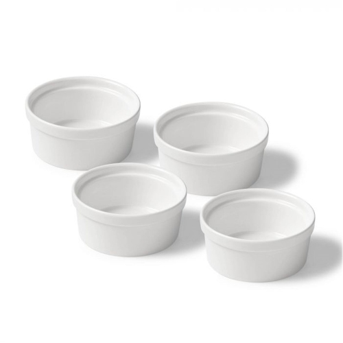 Gourmet - Set of 4 Porcelain Ramekins, 3.6" x 1.6", Oven Safe, White