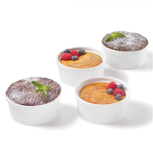 Gourmet - Set of 4 Porcelain Ramekins, 3.6" x 1.6", Oven Safe, White