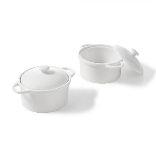 Gourmet - Set of 2 Porcelain Mini Saucepans, 250mL Capacity, Oven Safe, White