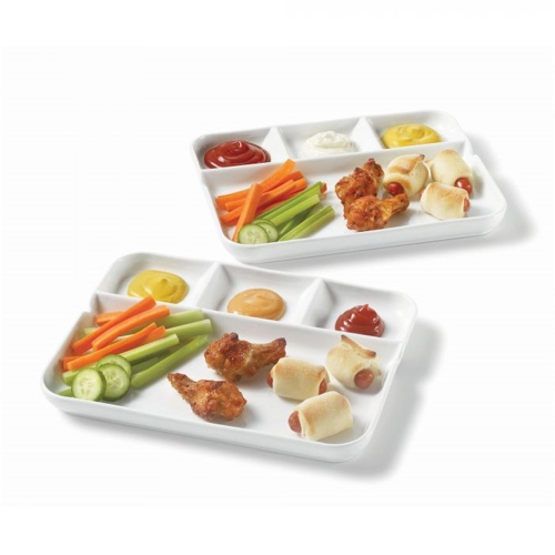 Image 1 of 6.. Gourmet - Set of 2 Porcelain Fondue and Appetizer Plates, 10.5" x 8.5", White