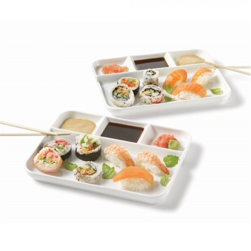 Gourmet - Set of 2 Porcelain Fondue and Appetizer Plates, 10.5" x 8.5", White