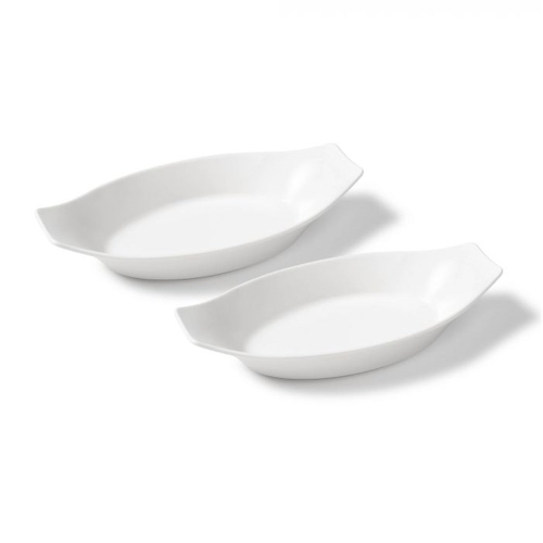 Gourmet - Ensemble de 2 Plats à Gratin en Porcelaine, 10" x 5", Vont au Four, Blanc