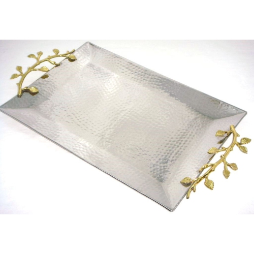 Elegance Gilt Leaf Rectangular Tray Stainless Steel, 21 x 12"