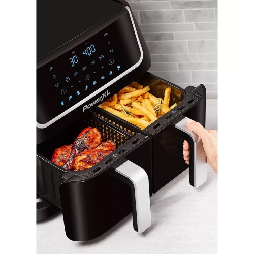 PowerXL Vortex 10-QT Dual Basket Air Fryer, 7-in-1 2-Basket Electric Fryer or 1 Extra-Large Capacity Basket, SmartSync Technology, for Entire XL