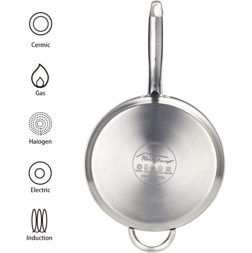 Batterie de cuisine 12 pièces en acier inoxydable avec couvercle en verre, argenté